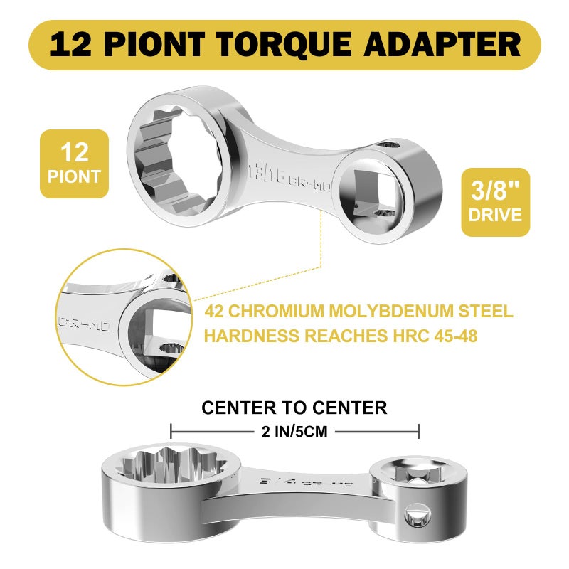 ANPUDS Torque Adapter Set  12 pcs SAE 12 Point Torque Adapter Extension Set  3/8"" Torque Wrench Adapter with 5/16""  3/8""  7/16""  1/2""  9/16""  5/8""  11/16""  3/4""  13/16""  7/8""  1/2''+1/4'' Adapter - Image 3